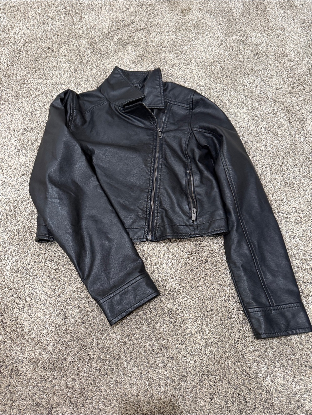 Hollister Black Faux Leather Cropped Zip Jacket